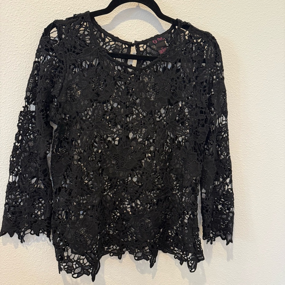 Vtg it’s pink Y2K Brand Black Lace Top Ethereal Whimsygoth Fairycore/grunge Sz M